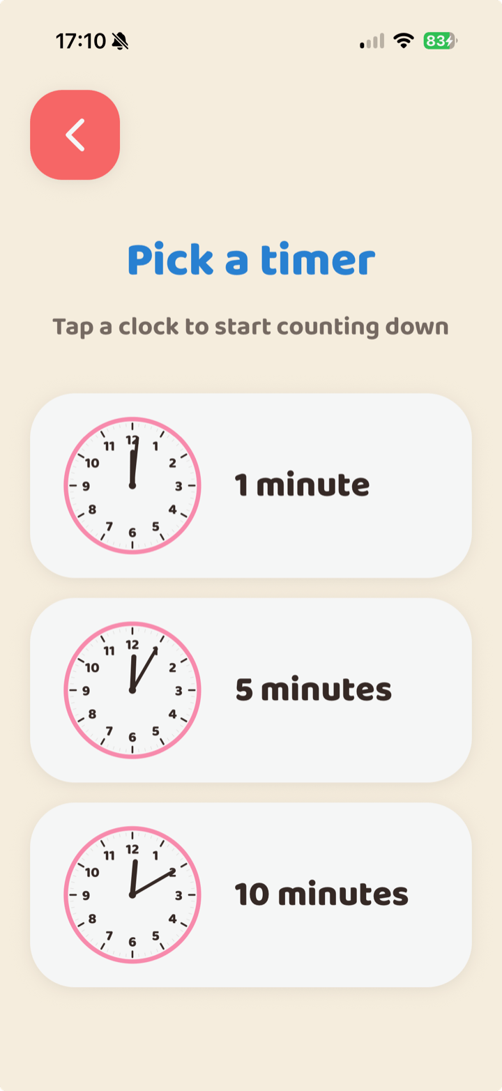 Pick-a-timer screen in KidPad
